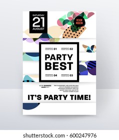 Invitation Disco Party Poster Template with geometric memphis background - vector illustration
