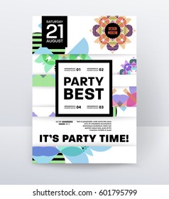 Plantilla de póster del partido disco de invitación con fondo de memphis geométricos - ilustración vectorial