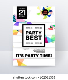 Invitation Disco Party Poster Template with geometric memphis background - vector illustration