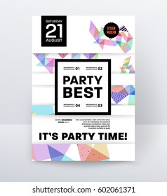 Invitation Disco Party Poster Template with geometric memphis background - vector illustration