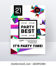 Invitation Disco Party Poster Template with geometric memphis background - vector illustration
