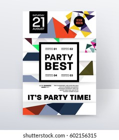 Invitation Disco Party Poster Template with geometric memphis background - vector illustration