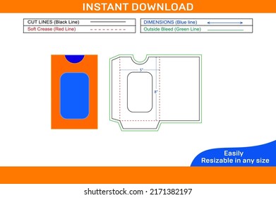 Invitation display envelope 5x8 inch dieline template and 3D envelope