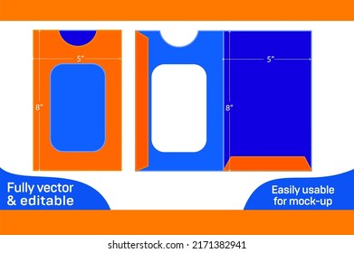 Invitation display envelope 5x8 inch dieline template and 3D envelope