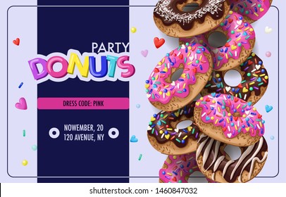 Invitation for donuts party, flyer. Vector