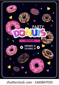 Invitation for donuts party, flyer. Vector