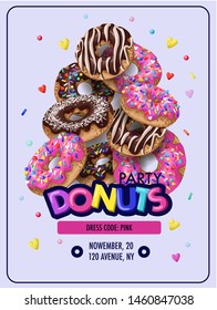 Invitation for donuts party, flyer. Vector