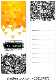 Invitation with doodles  triangles. Abstract background