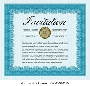 Invitation. Elegant design. With complex linear background.   Light blue color.