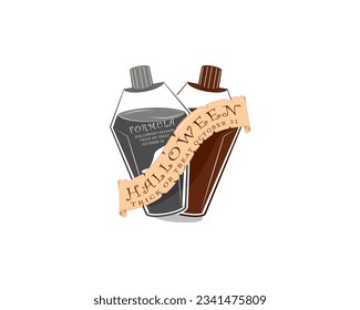 invitation elements cartoon for your idea. illustration of potion bottle and flayer on october 31st. halloween celebration trick or treat.