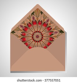  Invitation envelope. Mandala. Arabic, Islam, Indian, Turkish motifs. Vintage vector illustration.