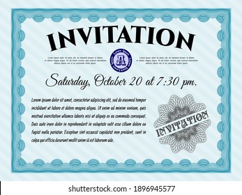 Invitation. Excellent design. With great quality guilloche pattern.   Light blue color.