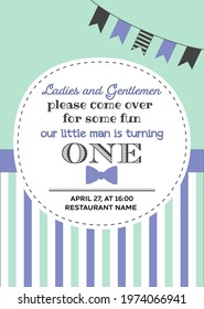 Invitation for the first baby boy's birthday vector card