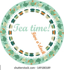 Invitation for five o'clock tea party, vector illustration