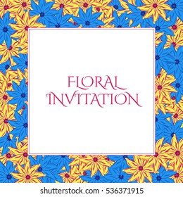 Invitation with floral background. Romantic vector illustration