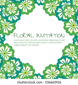 Invitation with floral background. Romantic vector illustration.