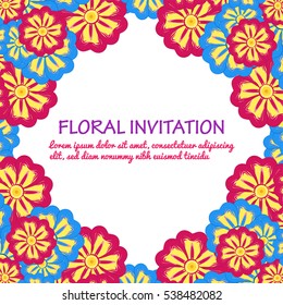 Invitation with floral background. Romantic vector illustration.