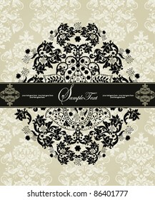 INVITATION FLORAL CARD ON DAMASK BACKGROUND