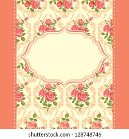 Invitation floral retro card vector frame blooming roses