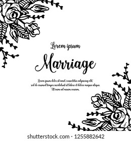 Invitation with floral wreath and marriage text vector art