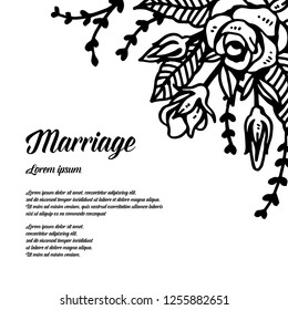 Invitation with floral wreath and marriage text vector art