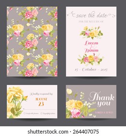 Invitation Flower Card Set - Save the Date - for Wedding, Baby Shower - in vector 