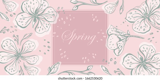 Einladende Blumenwiese. Frühlingsdekorativer Hintergrund für Ihr Design. Hochzeitseinladung, Valentinstag, Geburtstagskarten.Vektorillustration-Einzelelement. EPS10