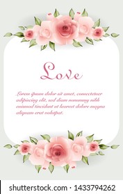 Invitation, frame border and greeting card decoration design with beautiful rose flower, Vector illustration template