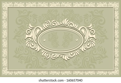 Invitation or frame or Congratulation or label with Floral background in olive  color