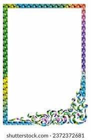 Invitation frame, congratulations, multi-colored vertical decorated with corner decorations, photo frame