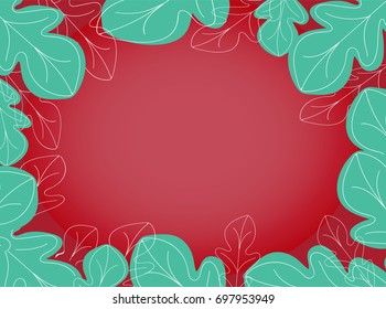 Invitation frame, green leaf and red background