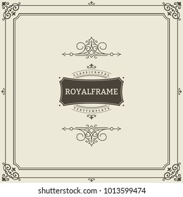 Invitation frame. Vintage ornament greeting card vector template. Retro wedding invitations, advertising or other design and place for text. Flourishes frame.