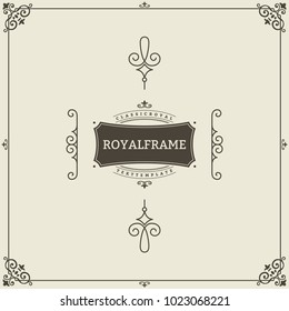 Invitation frame. Vintage ornament greeting card vector template. Retro wedding invitations, advertising or other design and place for text. Flourishes frame.