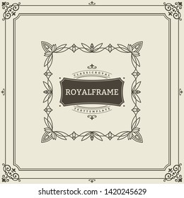 Invitation frame. Vintage ornament greeting card vector template. Retro wedding invitations, advertising or other design and place for text. Flourishes frame.