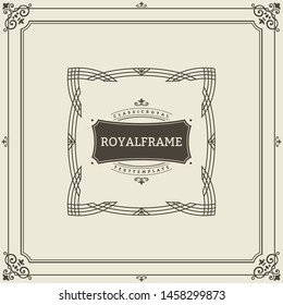 Invitation frame. Vintage ornament greeting card vector template. Retro wedding invitations, advertising or other design and place for text. Flourishes frame