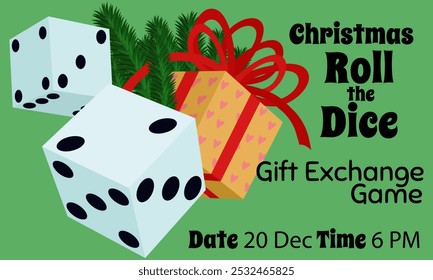 Invitation to a friendly party, CHRISTMAS ROLL the DICE Gift Exchange Game vector illustration