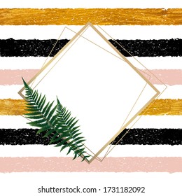 Invitation with Gold Paint Glittering Textured Art and Frame on Transparent Background Vector Ilustration EPS10