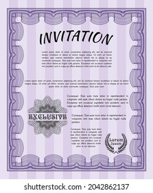 Invitation. Good design. With guilloche pattern and background.   Violet color.