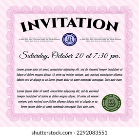 Invitation. Good design. With guilloche pattern. Detailed.  Pink color.