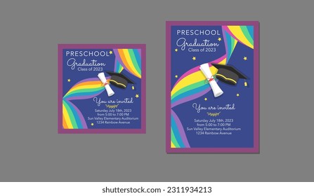 Invitation Graduation Rainbows and graduation cap and diploma