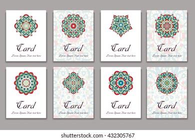 Invitation graphic card with mandala. Decorative ornament for card design: wedding, birthday, party, greeting. Vintage mandala element. Vector illustration