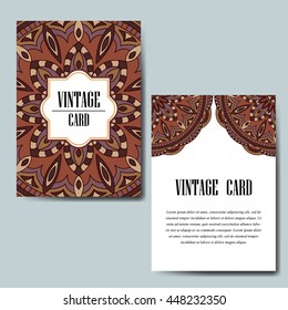 Invitation graphic card with mandala. Decorative ornament for card design: wedding, birthday, party, greeting. Vintage mandala element. Vector illustration