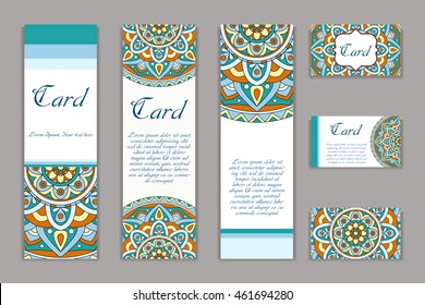Invitation graphic card with mandala. Decorative ornament for card design: wedding, birthday, party, greeting. Vintage mandala element. Vector illustration