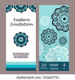 Invitation graphic card with mandala. Decorative ornament for design: wedding, birthday, party, greeting. Vintage mandala element. Vector illustration