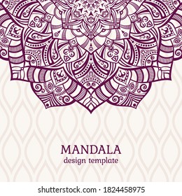 Invitation graphic card with mandala. Vintage decorative elements. Applicable for covers, posters, flyers, banners. Arabic, islam, indian, turkish, chinese, ottoman motifs. Color vector illustration.