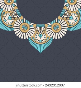 Invitation graphic card with mandala. Vintage decorative elements. Applicable for covers, posters, flyers, cards. Arabic, islam, indian, turkish, chinese, ottoman motifs. Color vector illustration.