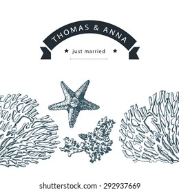 Invitation graphics sea motifs. Graphic motifs, elements for design. Original Invitation in a nautical theme.