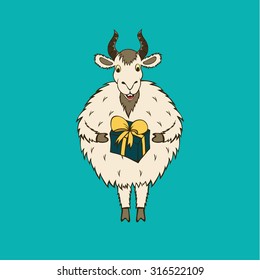 Invitation or greeting card. Cute goat.