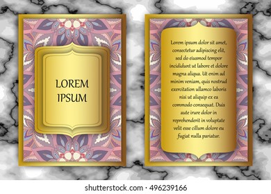 Invitation or greeting card design template. Vintage decorative elements with mandala, delicate floral pattern. Islam, Arabic, Indian, ottoman, aztec motifs