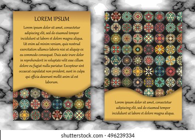 Invitation or greeting card design template. Vintage decorative elements with mandala, delicate floral pattern. Islam, Arabic, Indian, ottoman, aztec motifs